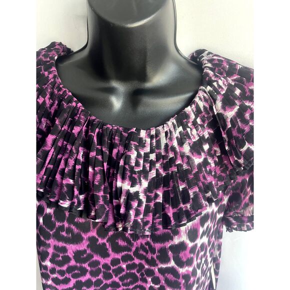 Animal Leopard Cheetah Print NWT Top Ruffles Pink Tunic Y2K Barbiecore Sexy sz S - Picture 2 of 11